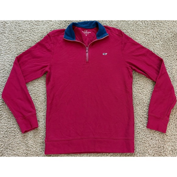 Vineyard Vines Other - Vineyard Vines Mens XS Red Cotton Pique Quarter Zip Pullover Sweater Navy Trim
